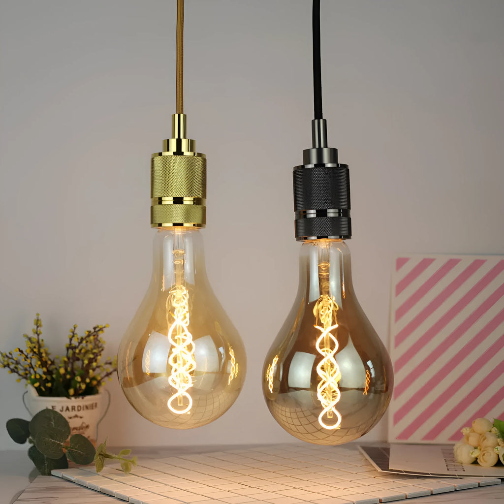 Double helix gold LED soft light strip with spiral bulb measuring 110mm by 200mm