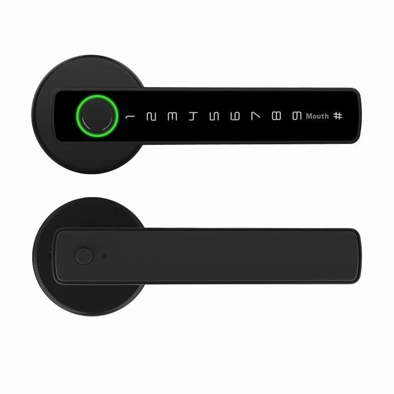Black smart door lock with spherical card handle for indoor wooden doors