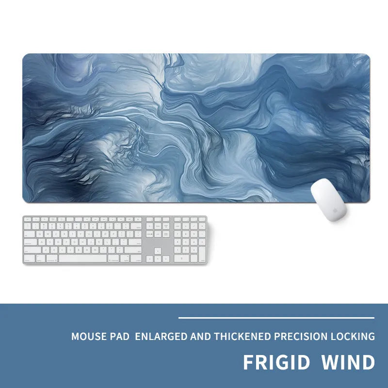 Oversized gaming mouse pad with cold air design on natural rubber base with wrist strap