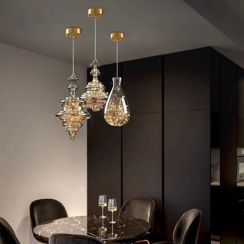 Modern glass droplight chandelier with adjustable suspension in minimalist design