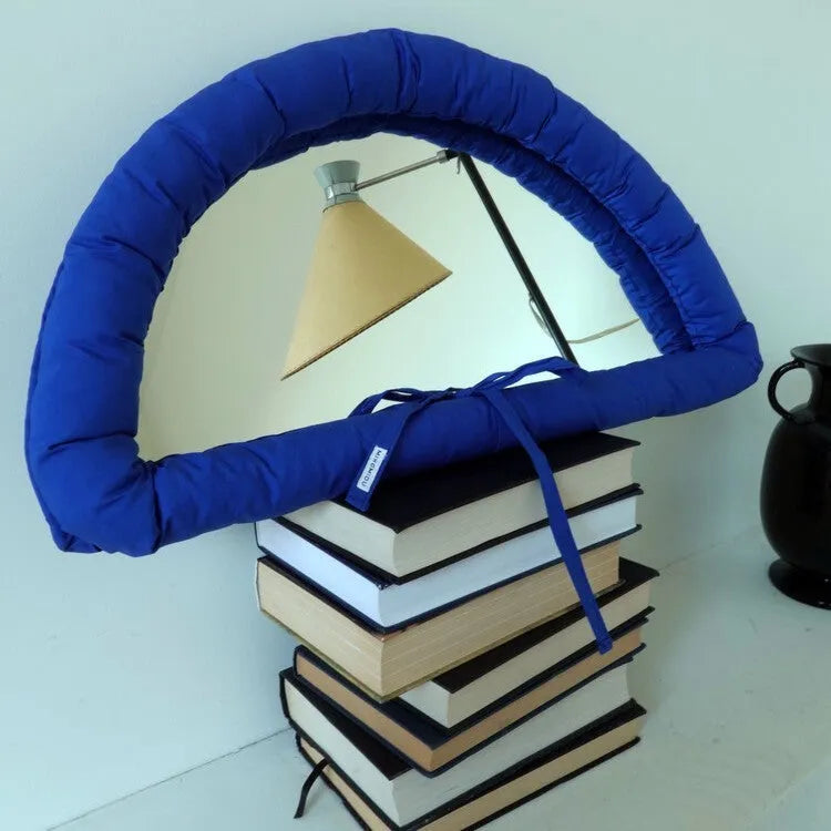 Soft cotton-filled fabric mirror in sapphire blue colour, 23x40cm size