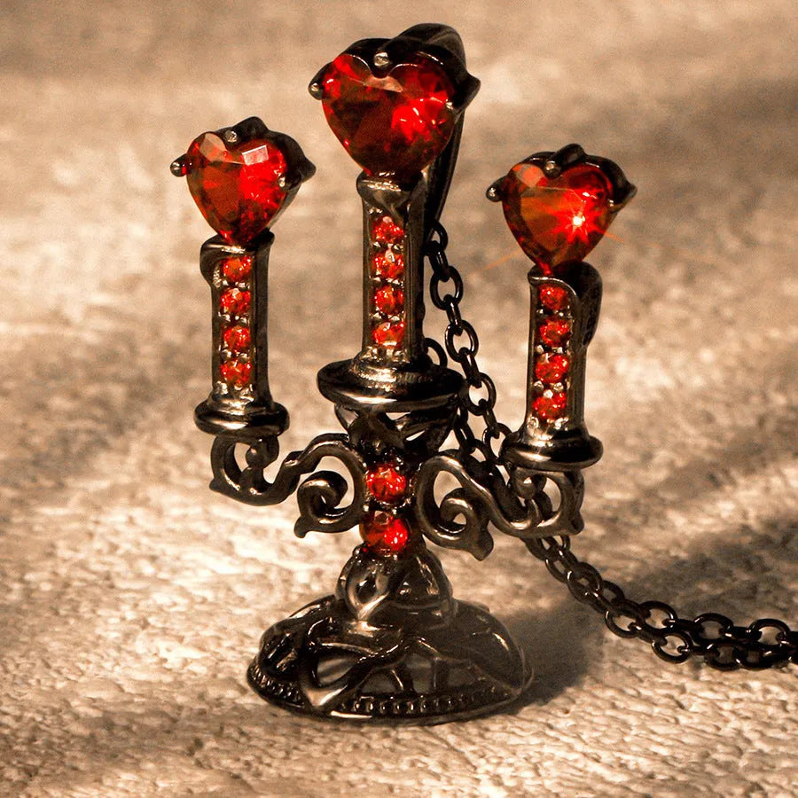 Gothic women's claw necklace with hollow candlestick pendant and cross chain in retro colour