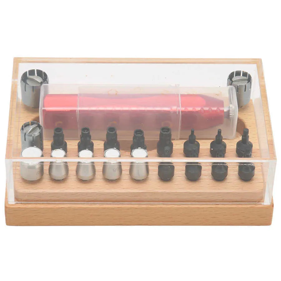 Watch repair tool set with barrel opening implements and extracting tube open tools