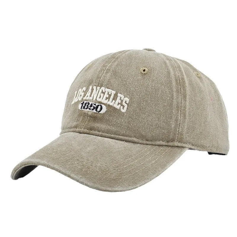 Adult personalised retro peaked cap with embroidered letters, adjustable fit, in multiple colours