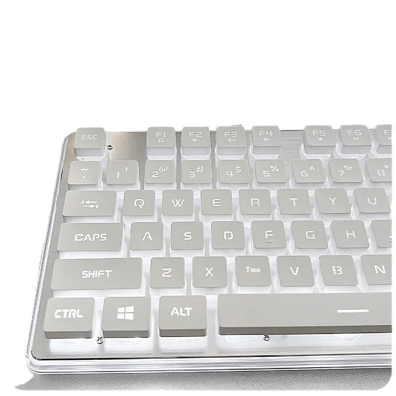 Button mute wired mechanical feel keyboard with backlight options, shown with a 44cm ABS case.