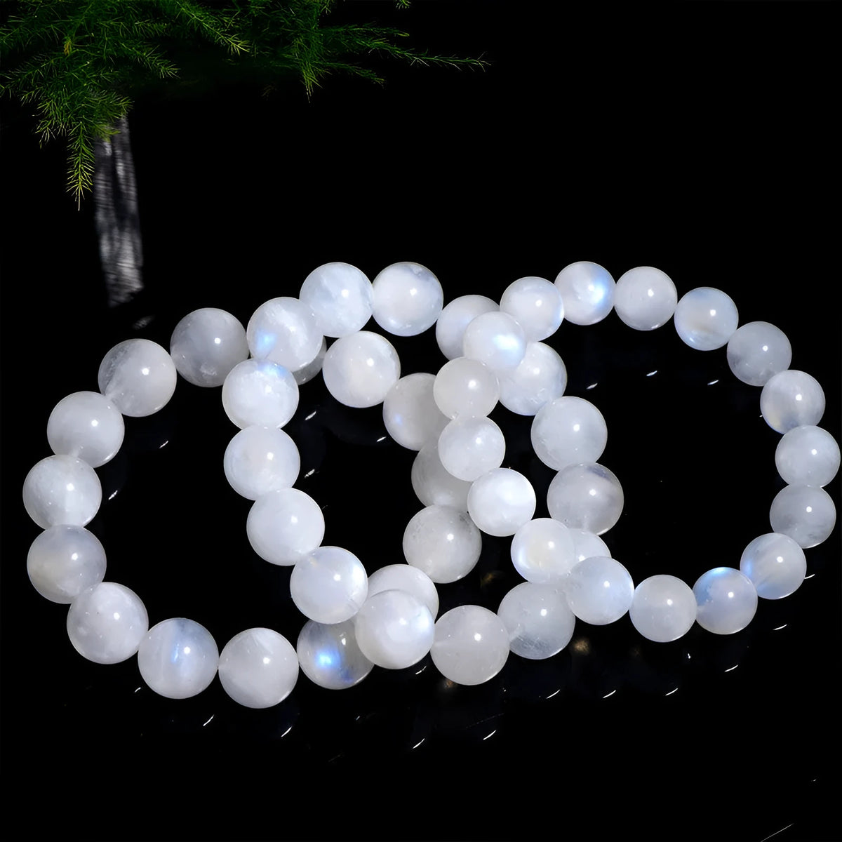 Natural blue moonlight moonstone round bead bracelet with geometry shape in white