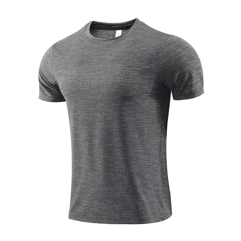 Short sleeve running T-shirt in polyester spandex fabric on a size chart showing S to 4XL.
