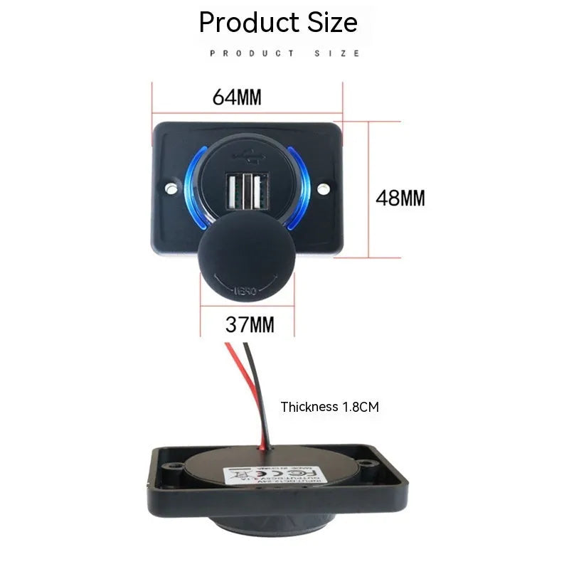 Black 12V car USB charger with 5V 3.1A output for vehicle installation