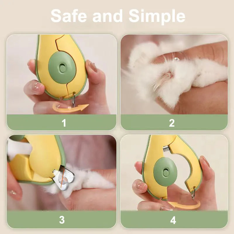 Professional LED pet nail clipper for small dogs and cats in green, pink, or white.