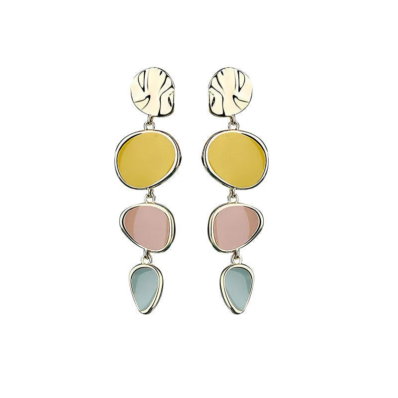Morandi three-colour oil drip treated alloy disc stud earrings on Sterling silver posts.