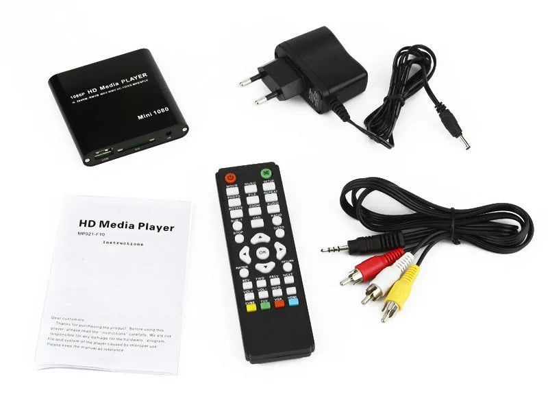 Compact blue metal 1080P Full HD media player with HDMI for USB and SD cards