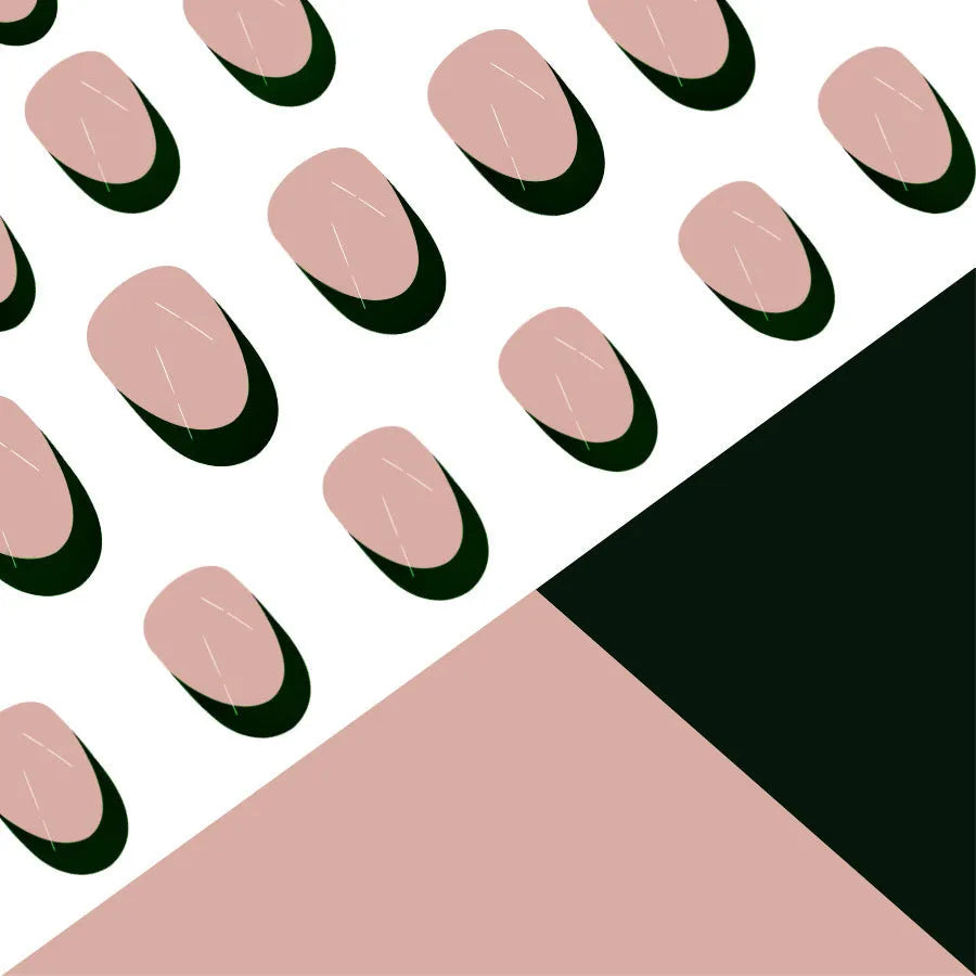 24 piece pack of black French tip false nails in a short almond shape