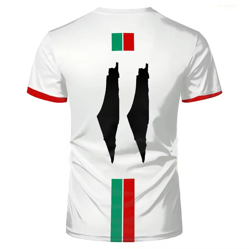 3D printed football pattern t-shirt in spandex fabric available in black or white