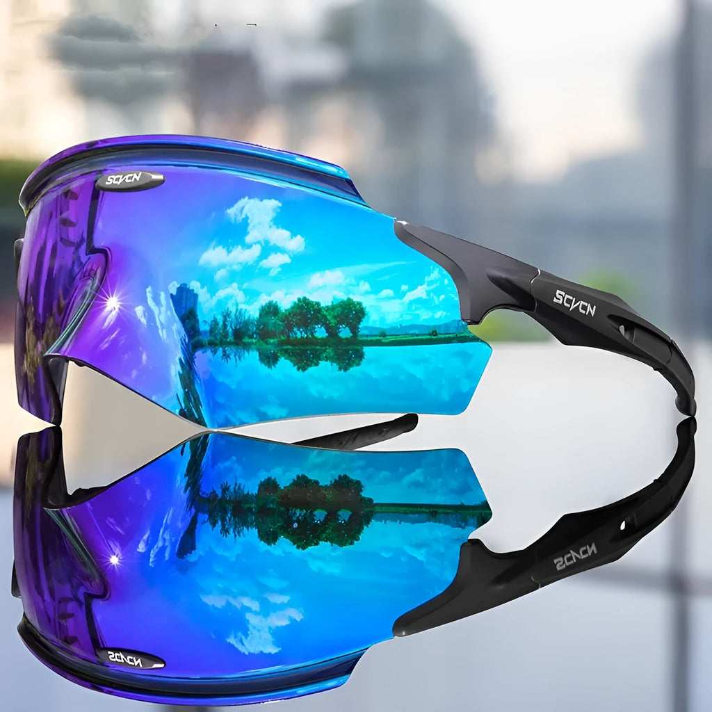 Frameless athletic windproof goggles with integrated colourful lens for sports use
