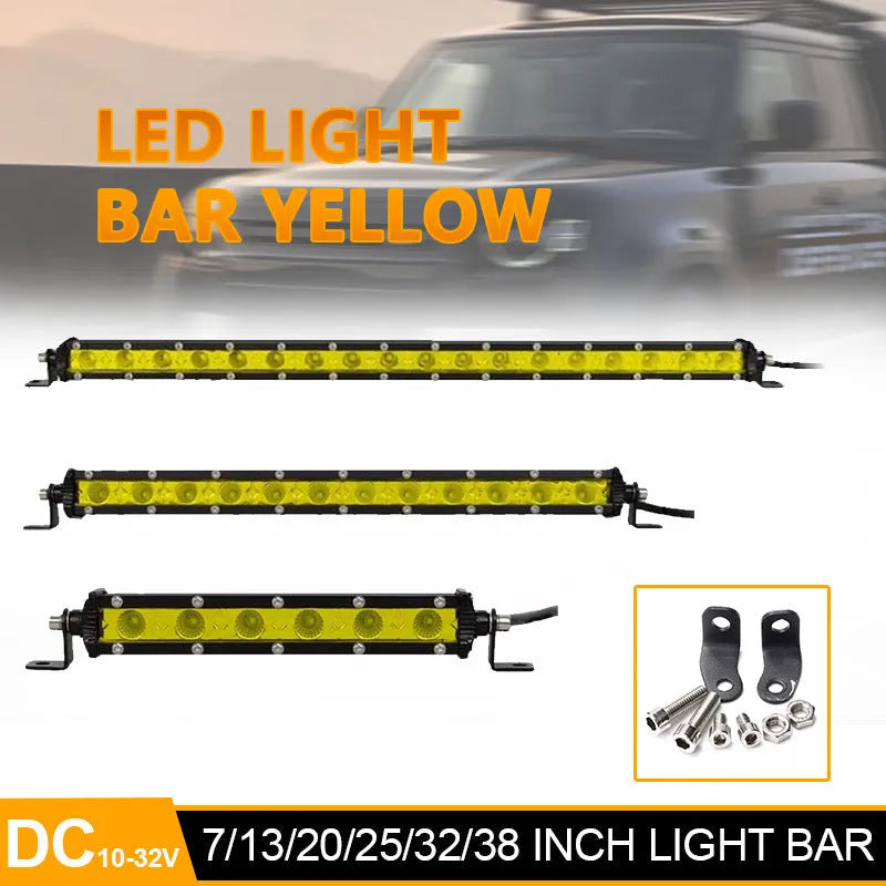 25-inch single row LED light bar with aluminium housing and mounting brackets for car or truck.