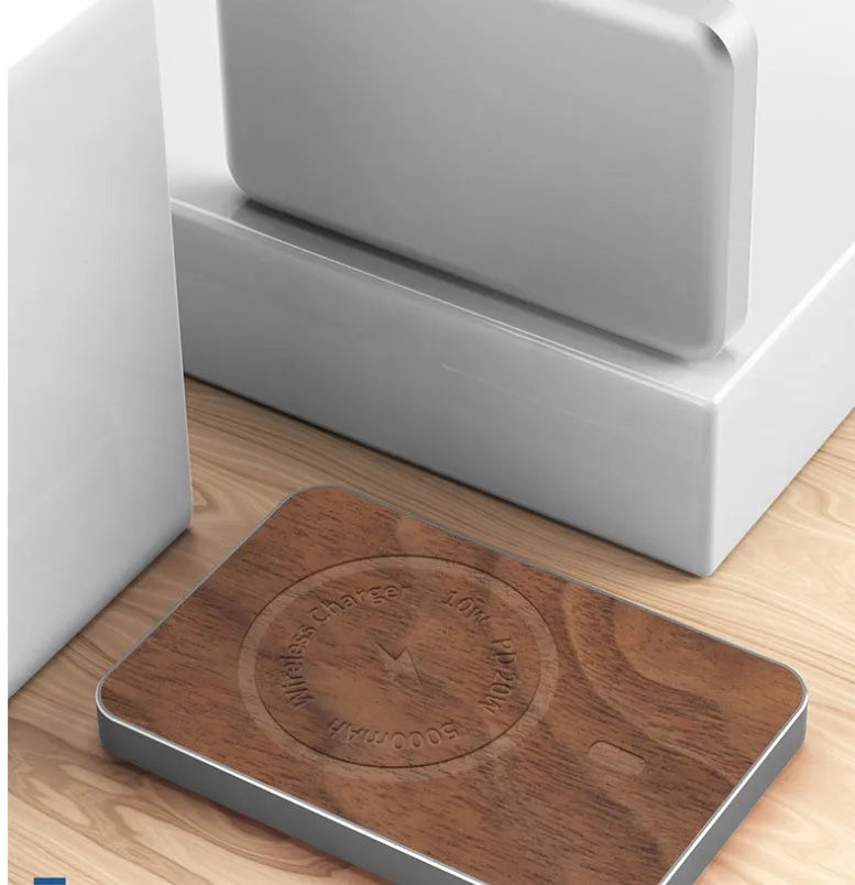 Khaki magnetic wireless charging bank with 5000mAh capacity and alloy case