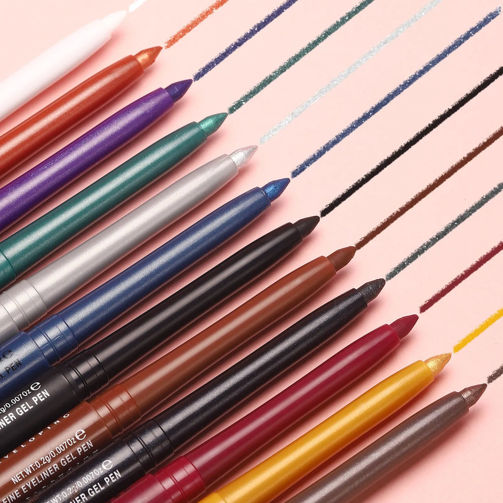 Set of 12 colourful gel glitter eyeliner pencils with waterproof formula for party and cosplay makeup