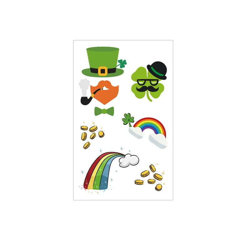 Single Irish festival flag temporary tattoo sticker with clover design, measuring 120mm by 75mm.