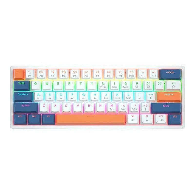 61 key compact mechanical keyboard with multiple colour options including blue-white and dark blue-white orange variants