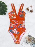 Women's floral pattern one-piece swimsuit with backless design in multiple colour options
