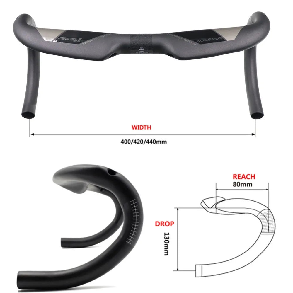 Wei Bike matt carbon fibre road bicycle handlebar showing bent shape