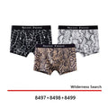 Men's loose fit boxer shorts in thin black polyester fabric laid flat
