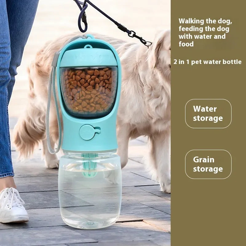 Blue portable dual-use dog water drinking cup with split grain design for outdoor walks.