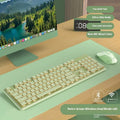 Prewalker V3 mechanical feel keyboard and mouse set in retro green colour on a desk.