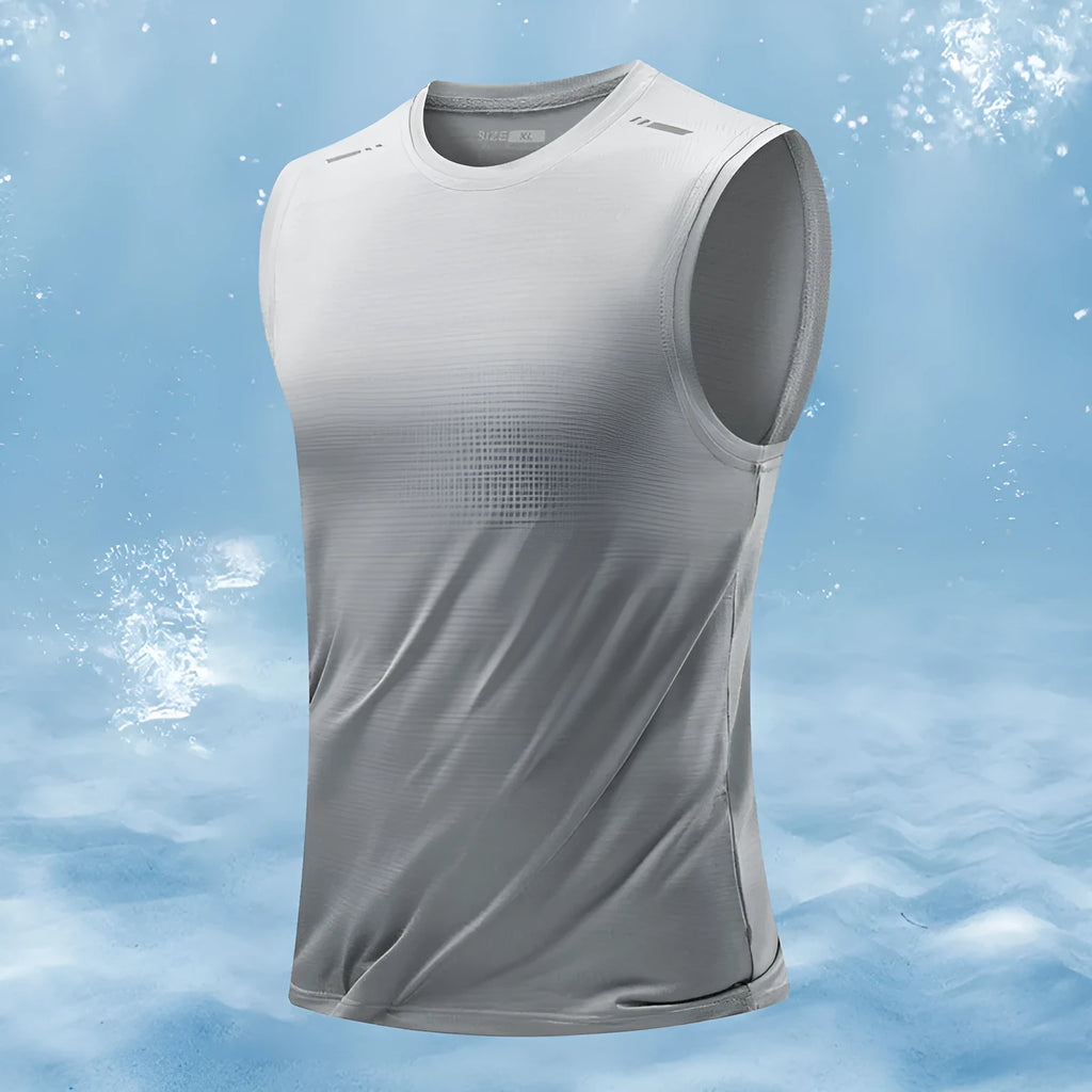 Men's loose-fit sleeveless waistcoat vest in a solid colour, made from bamboo and polyester blend fabric.