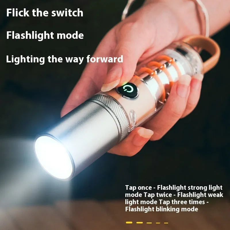 Orange 10W flashlight with hook attachment and optical zoom adjustment