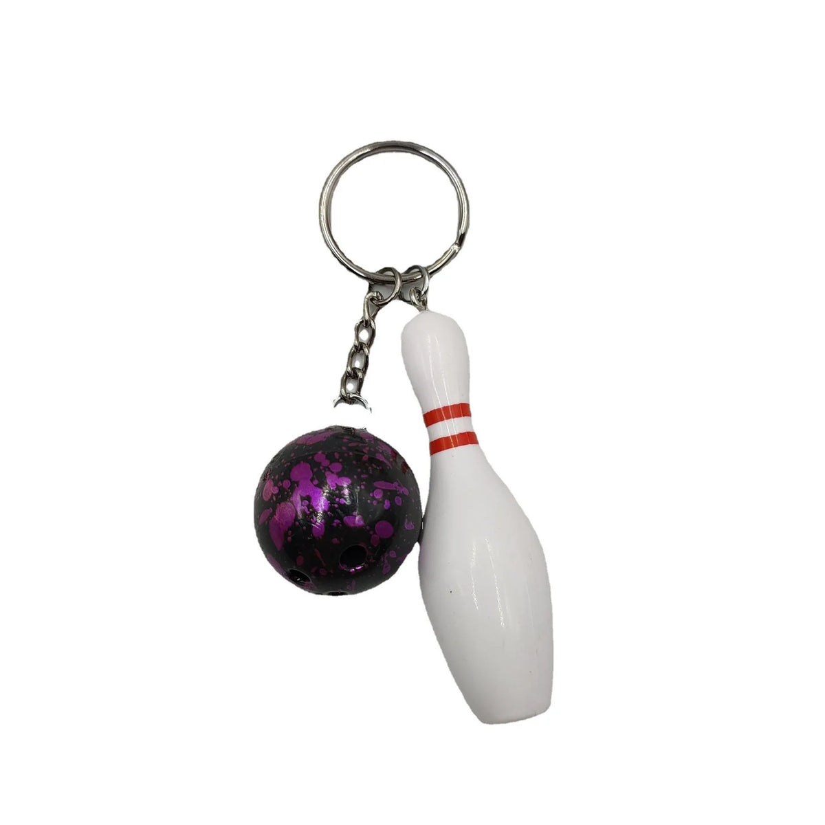 Mini simulation bowling keychain pendant in PVC metal showing four colour options
