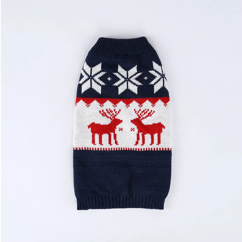 Navy blue knitted Christmas sweater for dogs on small to medium breed