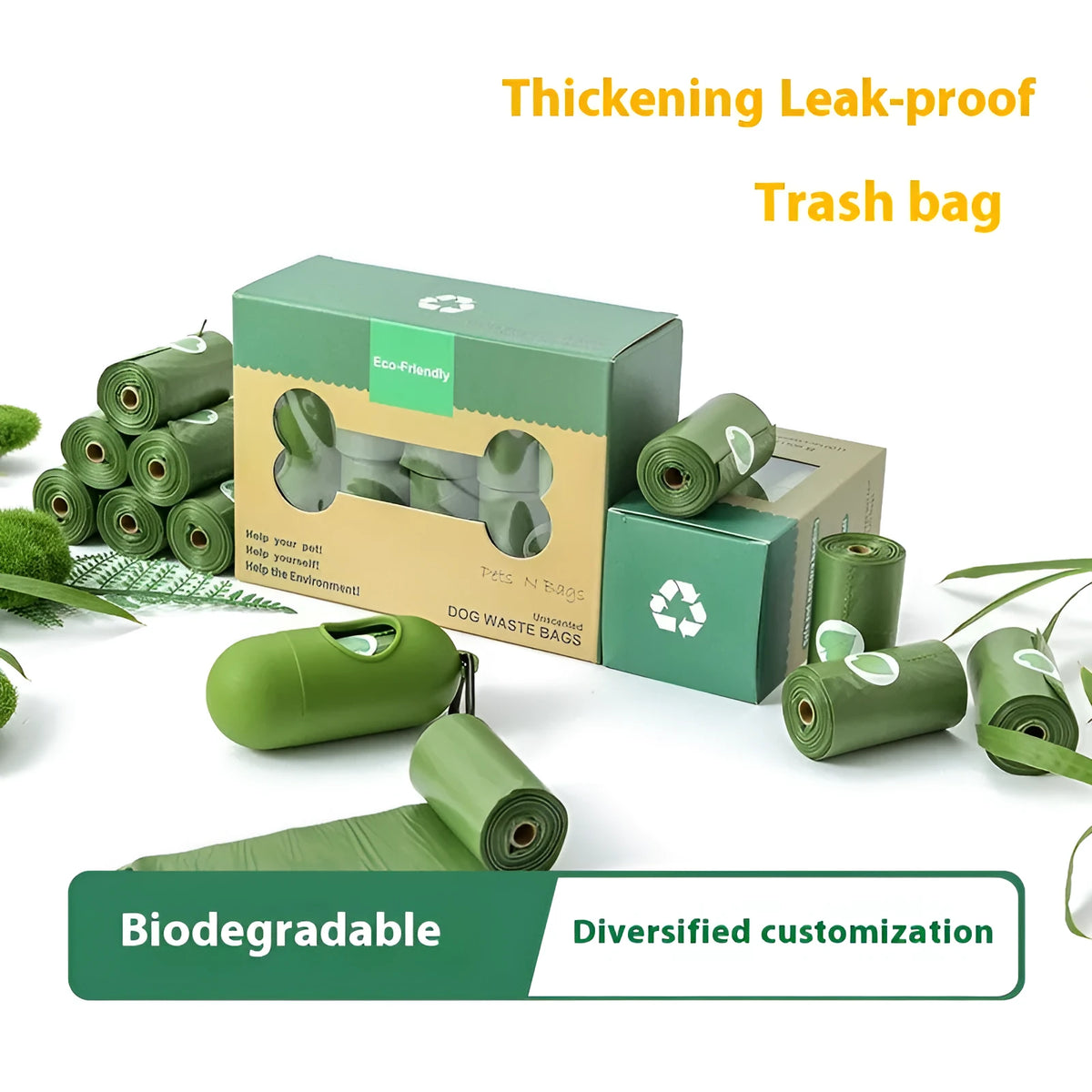 EPI degradable pet waste bags in green colour with optional dispenser unit