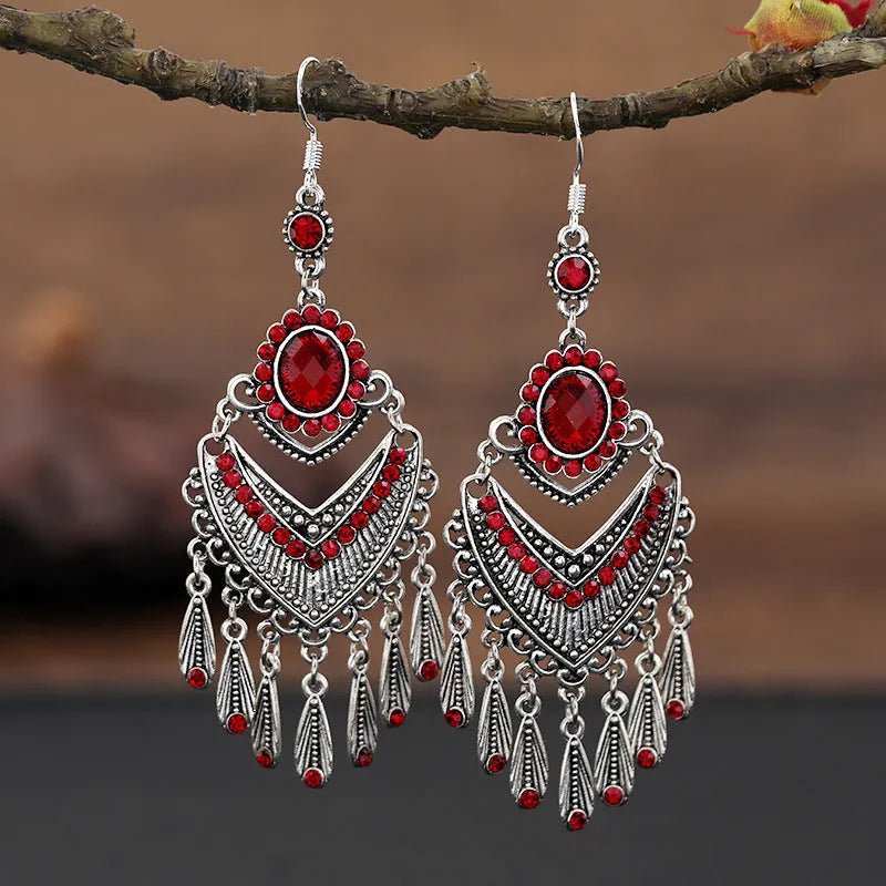 Smart Water Drop Purple retro alloy earrings with long fringe drop shape.