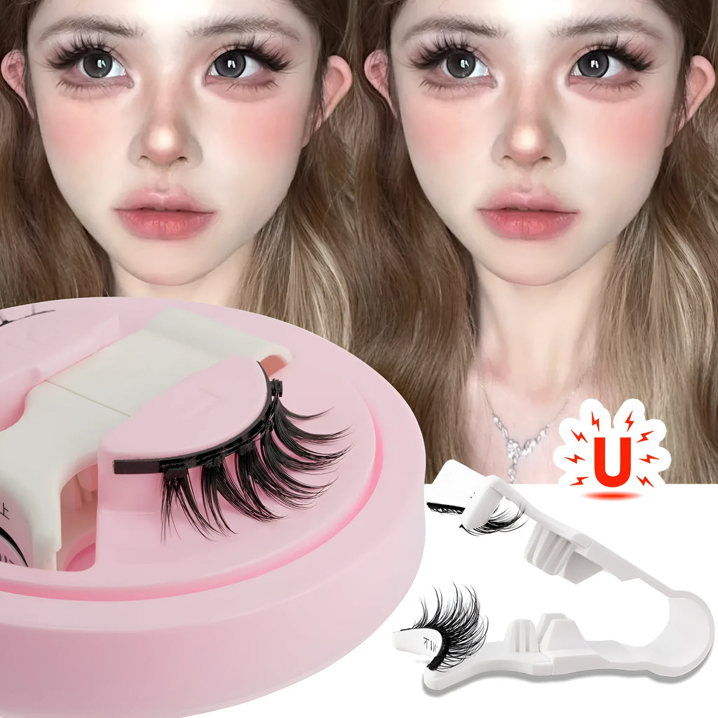 Set of reusable, glue-free false eyelashes made from thick waterproof artificial fibre.