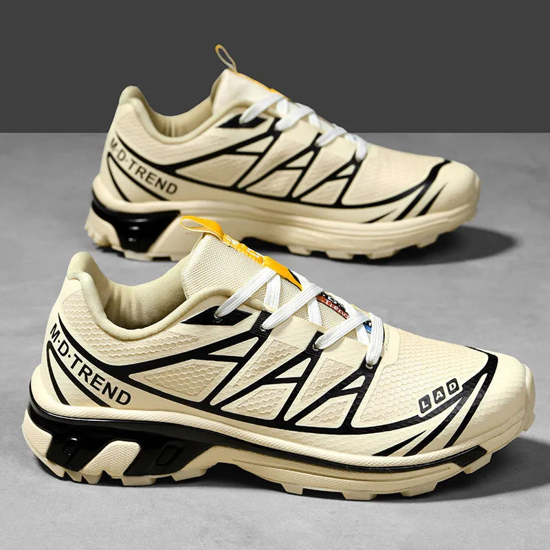 Low-top artificial leather hiking shoes with mesh lining and rubber sole in multiple colour options.