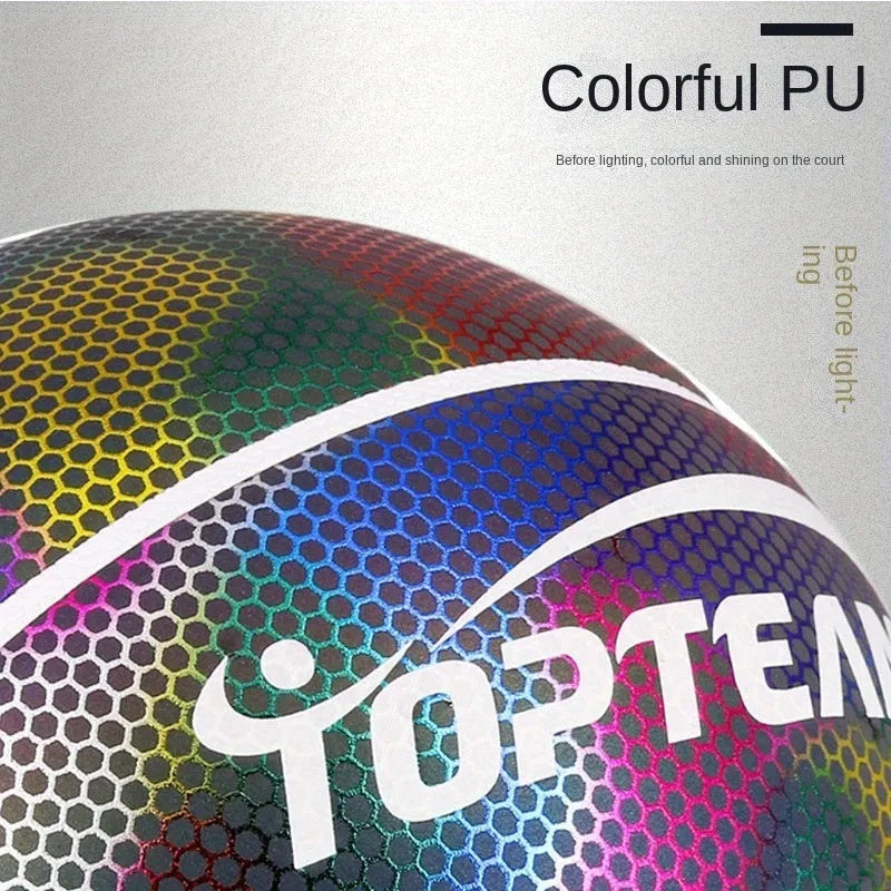 Creative fluorescent basketball with holographic luminous reflective surface in Chroma colour