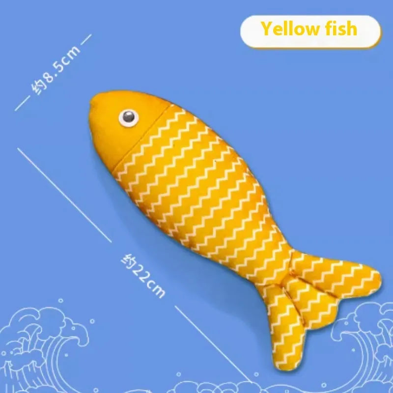 Blue, red or yellow catnip fish toy in large or medium sizes for feline play