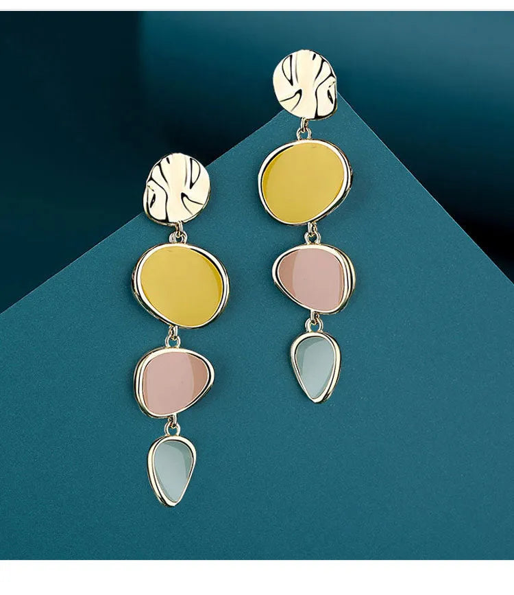 Morandi three-colour oil drip treated alloy disc stud earrings on Sterling silver posts.