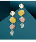 Morandi three-colour oil drip treated alloy disc stud earrings on Sterling silver posts.