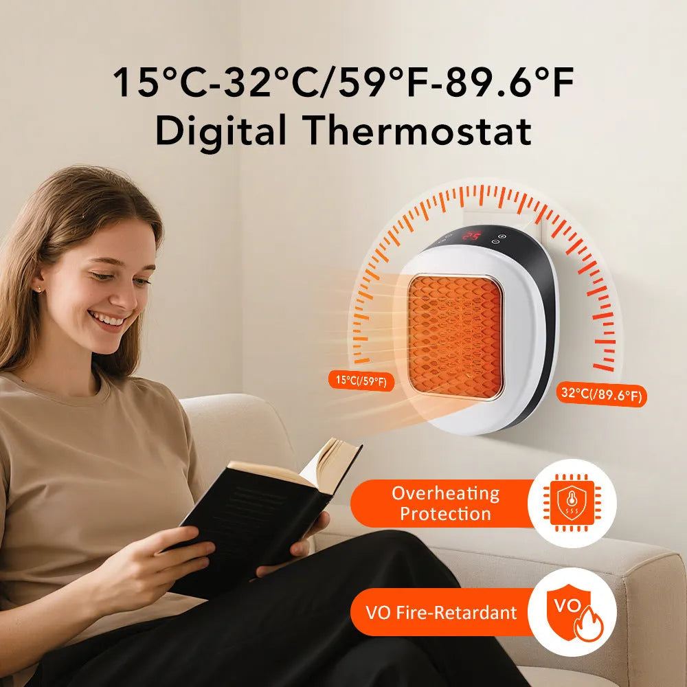 White ceramic heating electric heater with remote control, dual voltage compatible for EU and US outlets