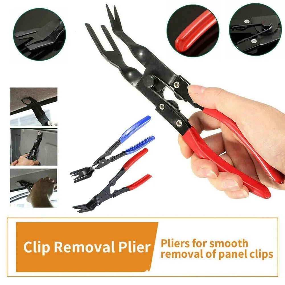 Blue 240mm long car door panel separator pliers with angled steel head for trim removal.