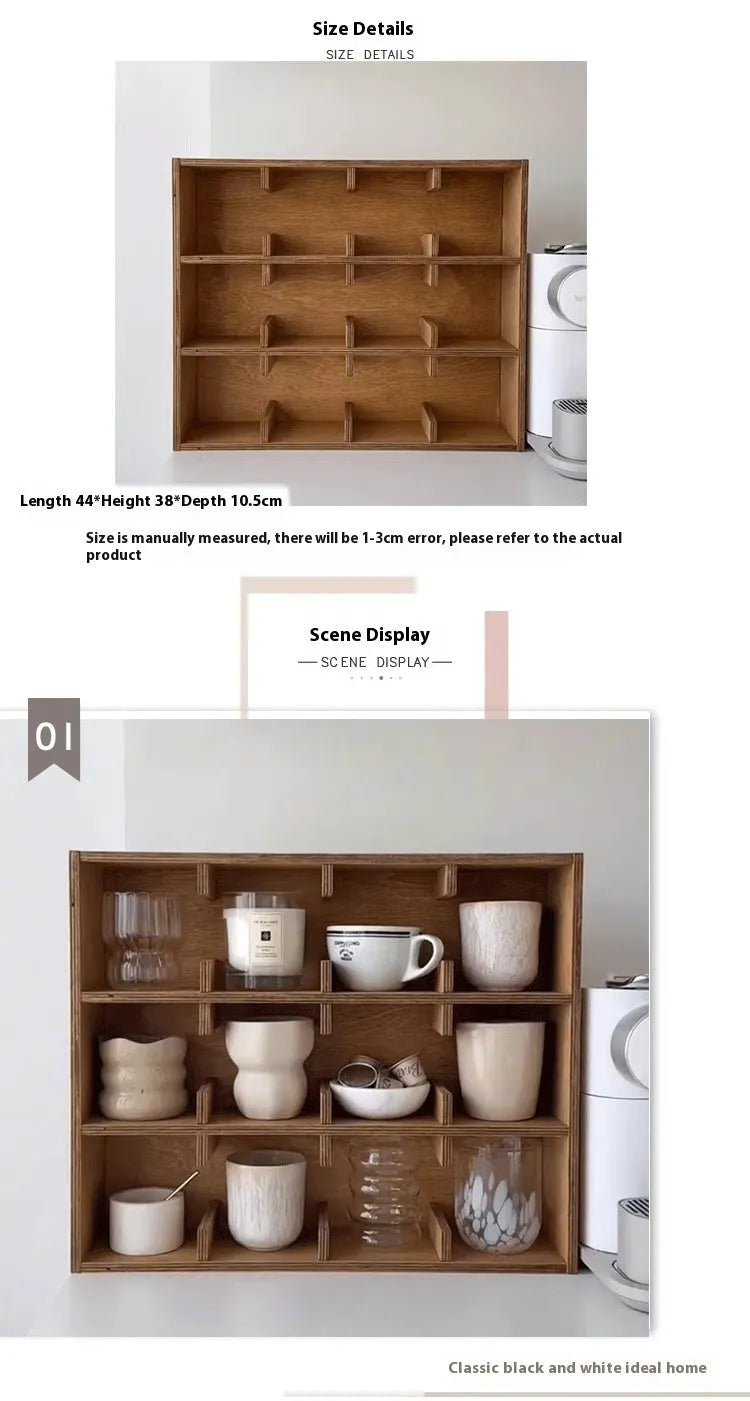 Square solid wood storage rack with multiple grid compartments in birch wood meridian colour
