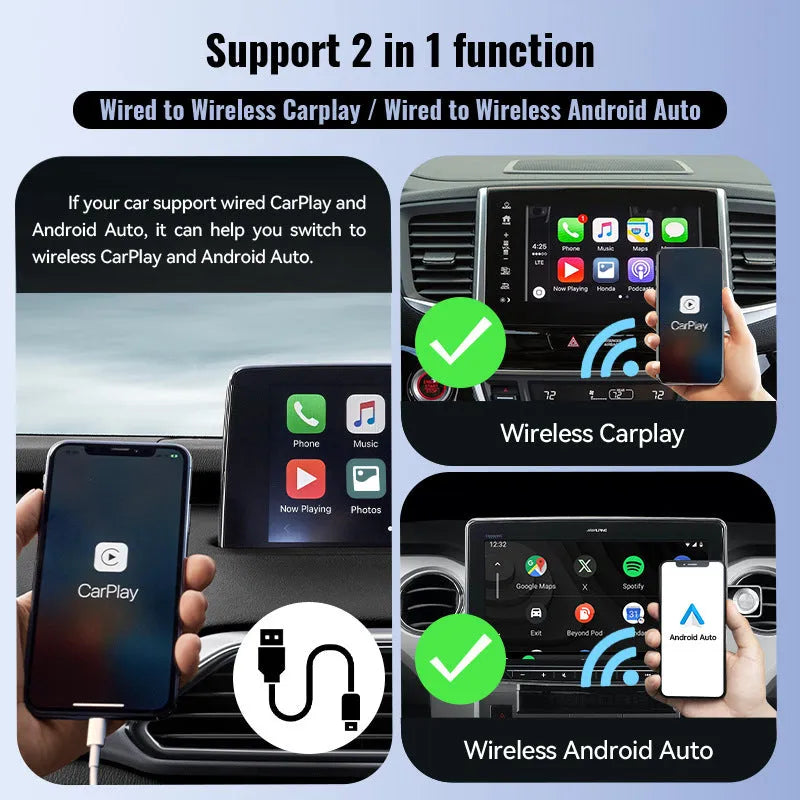 Mini black CarPlay USB interface adapter measuring 26×55×13 mm
