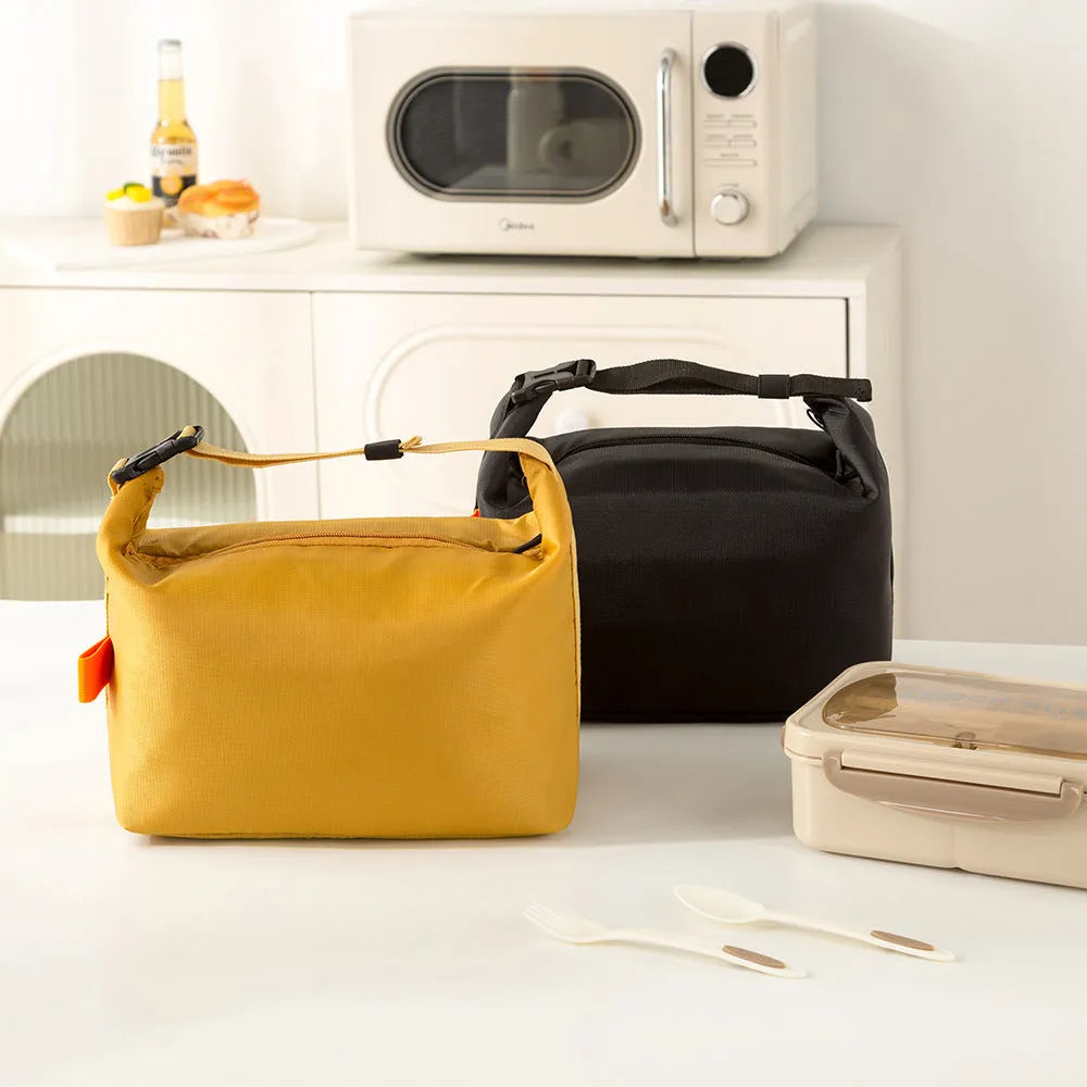 Japanese style Oxford cloth insulated bag in grey black yellow or army green with 24cm base for lunch storage