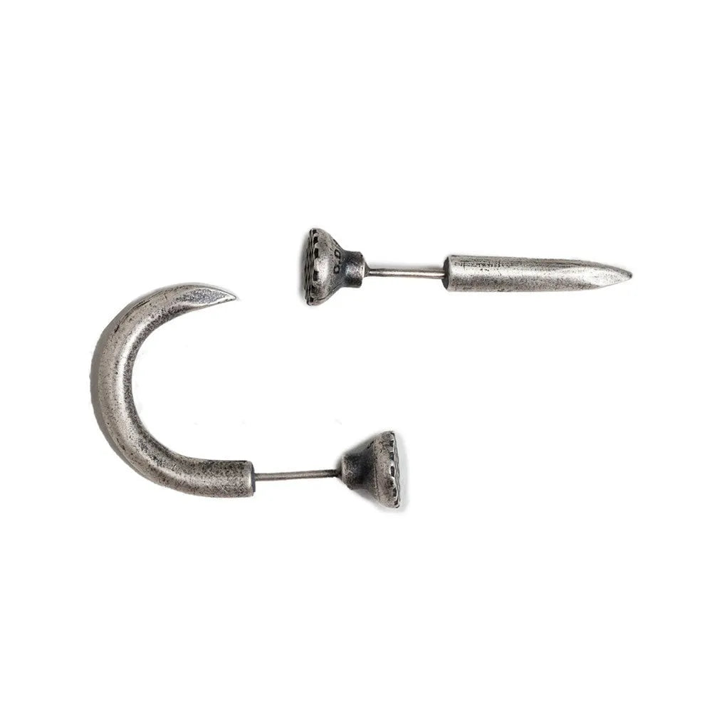 S925 sterling silver punk nail stud earrings on ear hook, straight and curved style options.