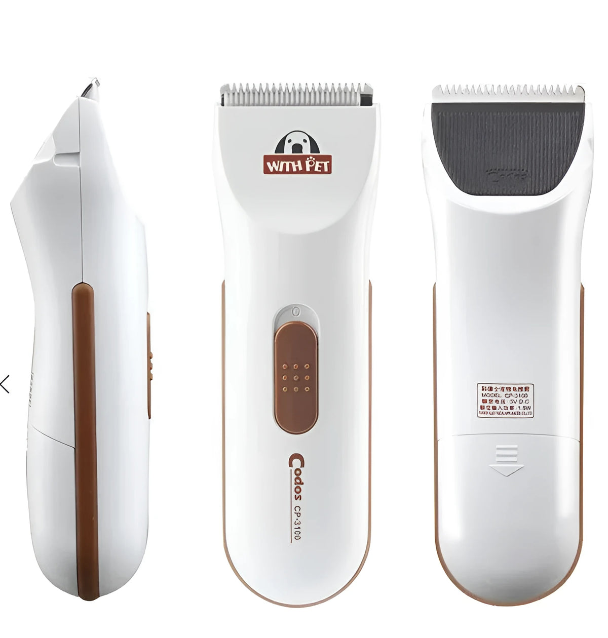 White electric pet hair clipper with ceramic blade for dog and cat grooming