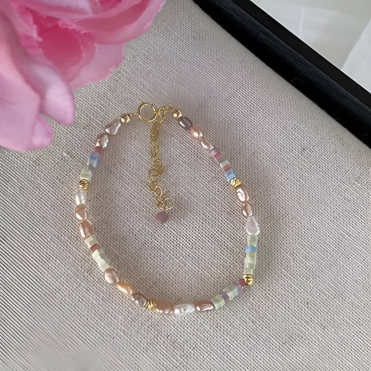 Women's natural pearl bracelet and necklace set with 14K gold gilded purple silver accents in U-shaped design