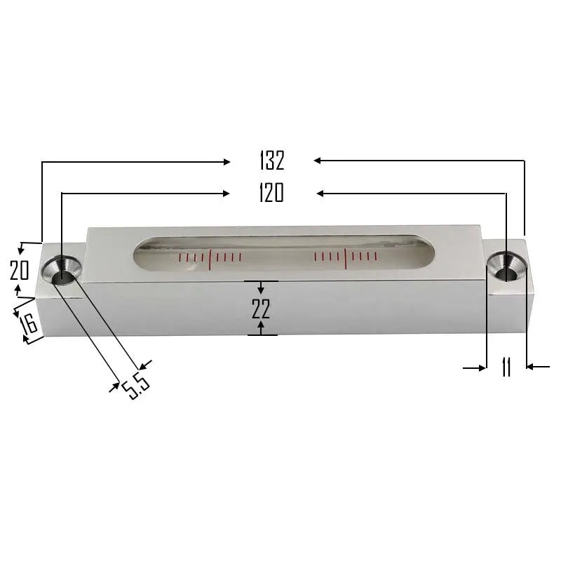 132mm metal spirit level with glass vial for machine tool measurement
