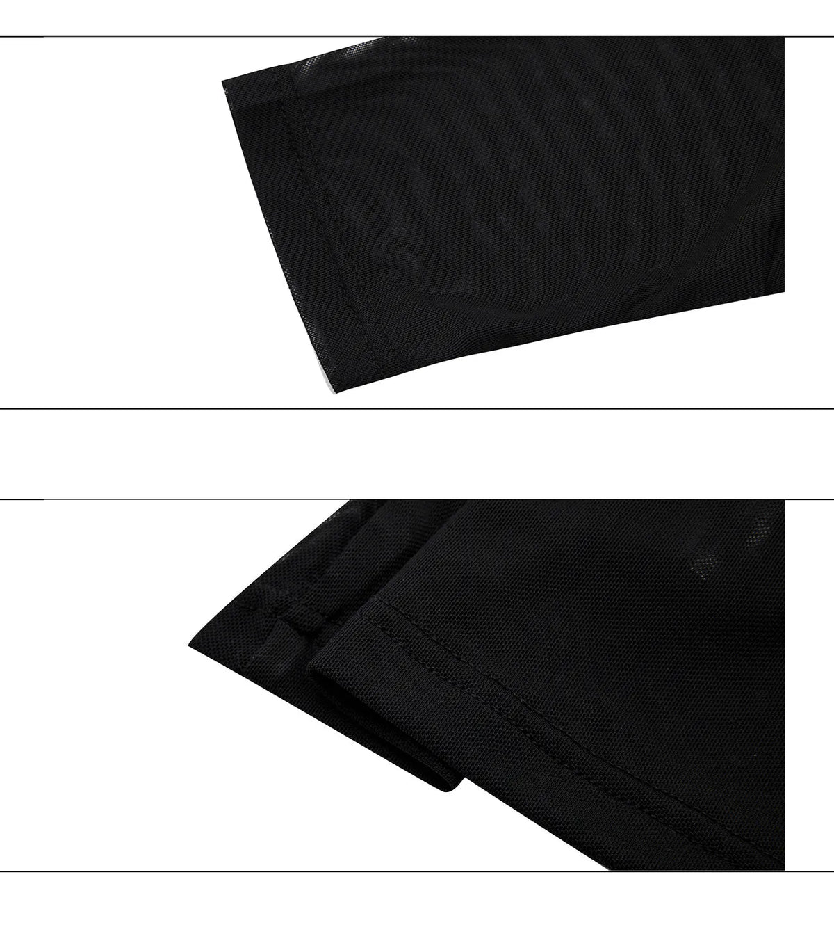 Black and white slim-fit long sleeve mesh bottoming shirt for men on a hanger.